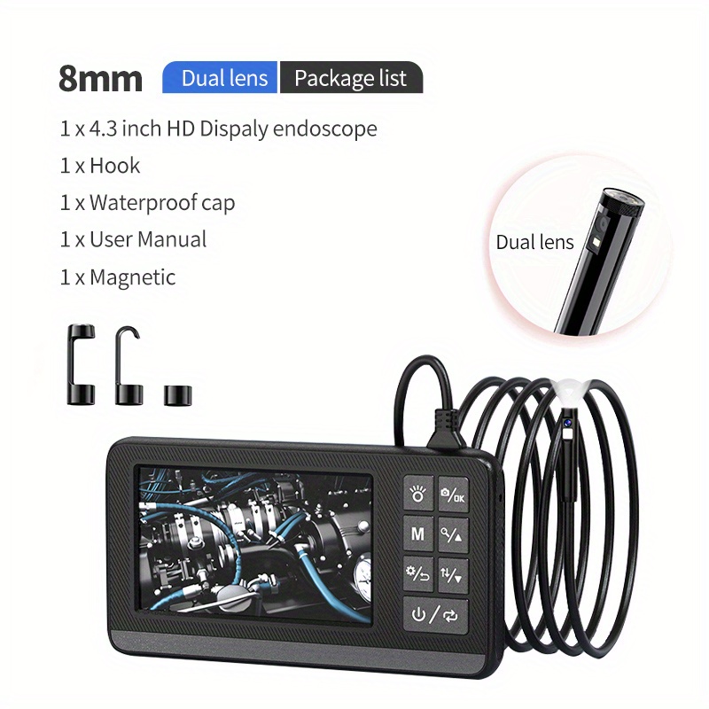 SKYBASIC Industrial Endoscope Borescope Camera with Light, 4.3'' LCD Screen  HD Digital Snake Camera Handheld Waterproof Sewer Inspection Camera with 8