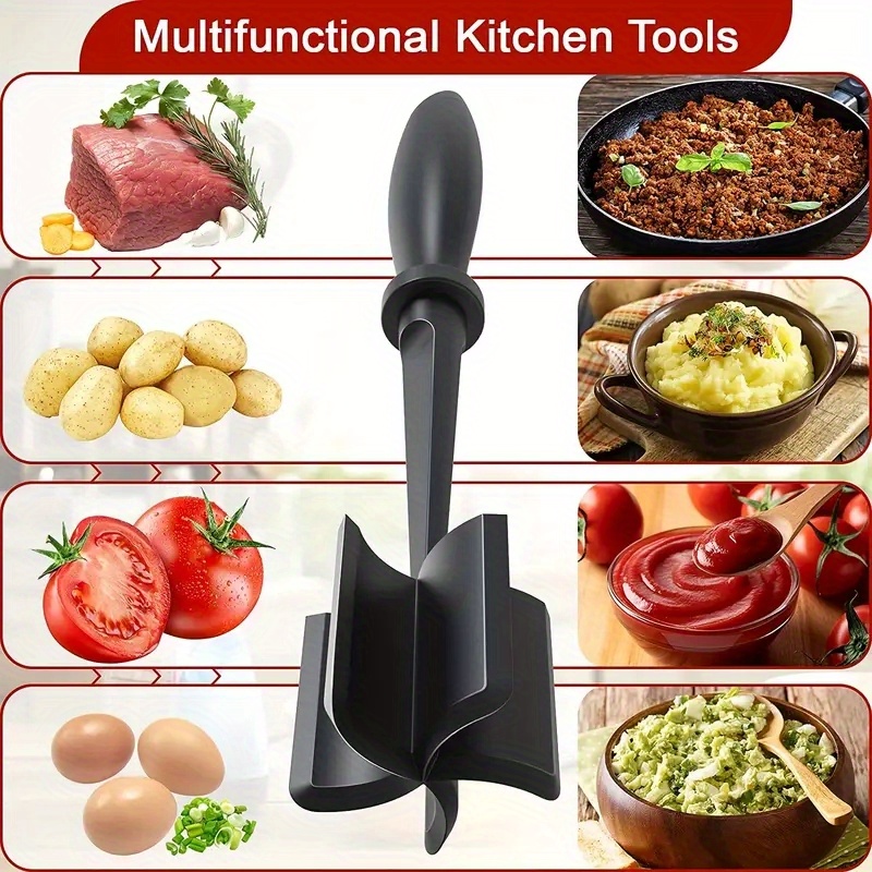 Meat Chopper Masher Beef Potato Heat Resistant Silicone Kitchen Household  Black 