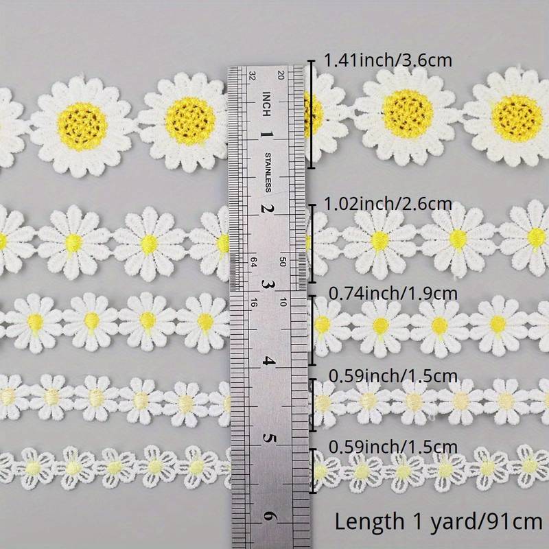 QXUJI 10 Yards Daisy Decorating Lace Trims, Daisy Sunflower Ribbon, For Sewing Embroidery And Art Craft Projects, Wedding Dresses, Women's Hair Band Decoration, Yellow
