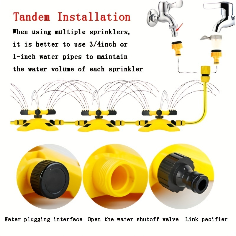 1pc lawn automatic sprinkler 360 rotating 3 adjustable rotating arms combinable multi angle large area coverage for garden lawn automatic irrigation roof cooling yellow details 2