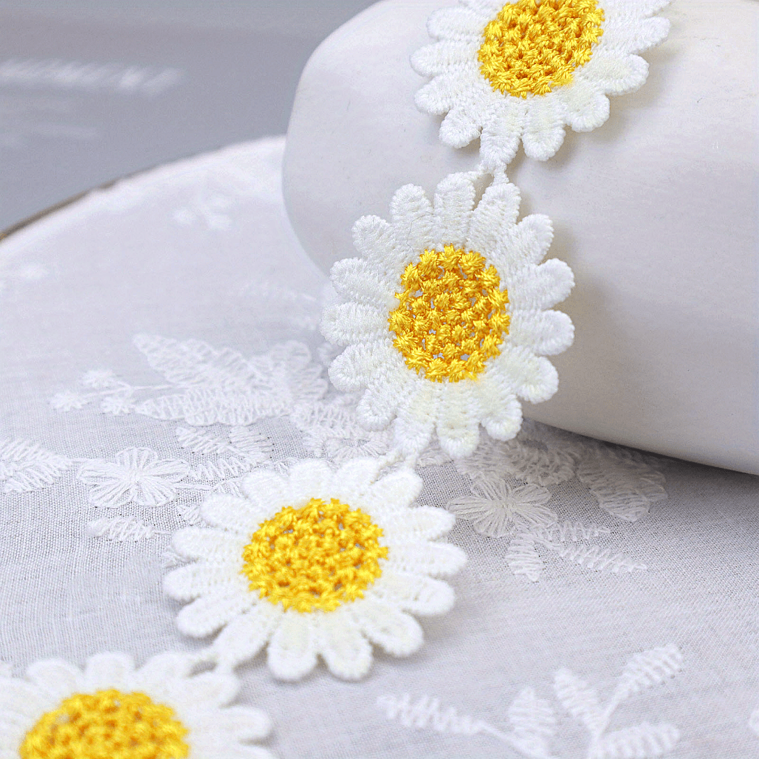 Daisy Lace Trim Embroidered, Colorful Daisy Flower Lace
