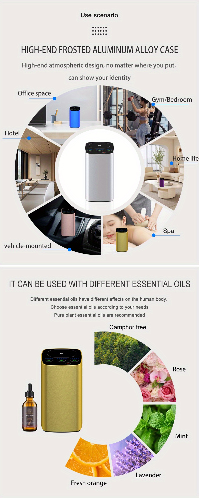 portable diffuser with aluminum alloy 10ml pure essential oil timing function with memory mode for switching for car office bedroom details 9