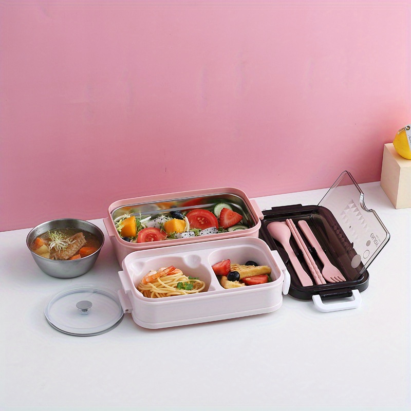 Large capacity Double layer Lunch Box With Cutlery - Temu