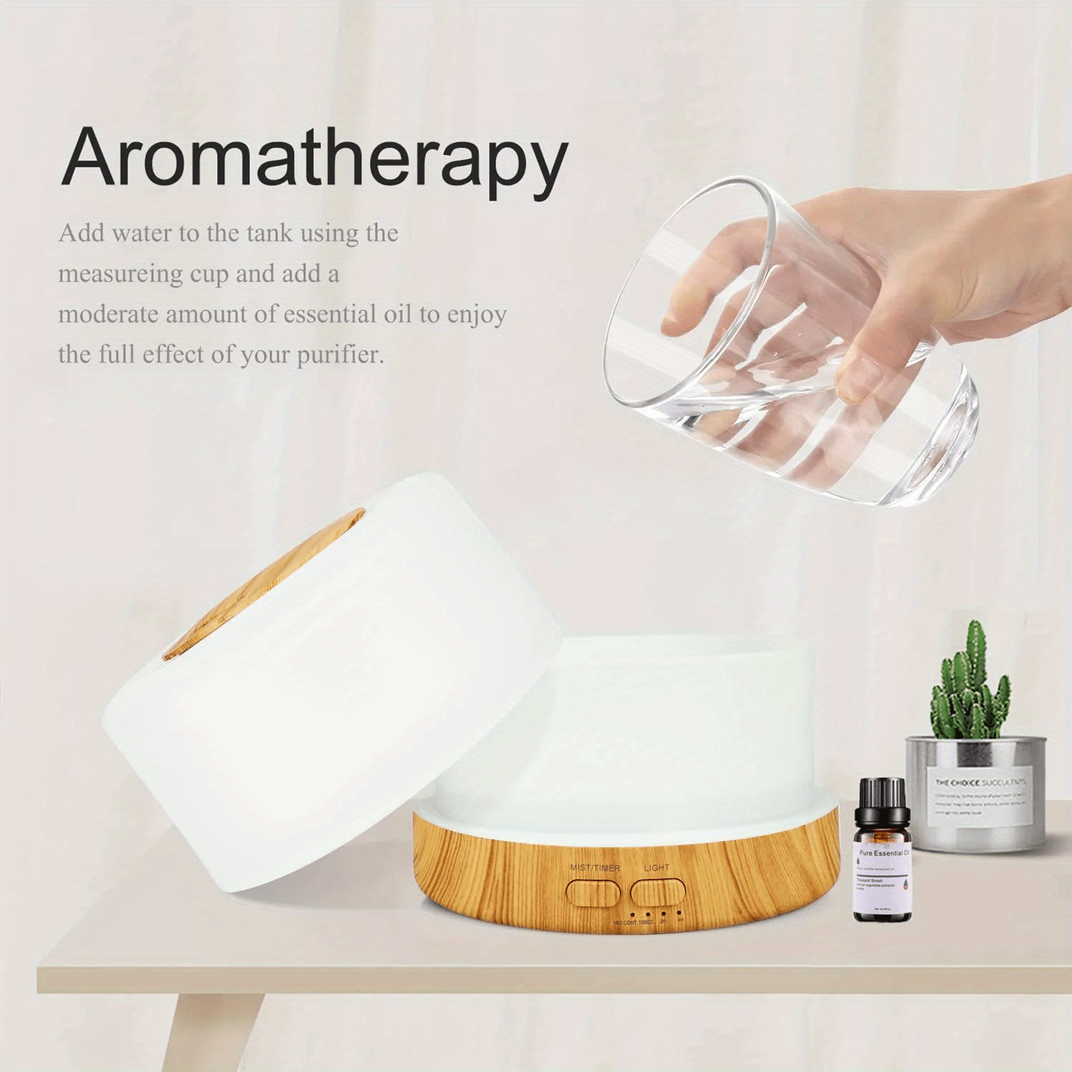 1pc aroma diffuser essential oil large room office 500ml wood color diffusers for home night lamp cool mist air humidifier for bedroom quiet with remote control ambient 7 led light waterless auto off aromatherapy diffuser for gift details 3