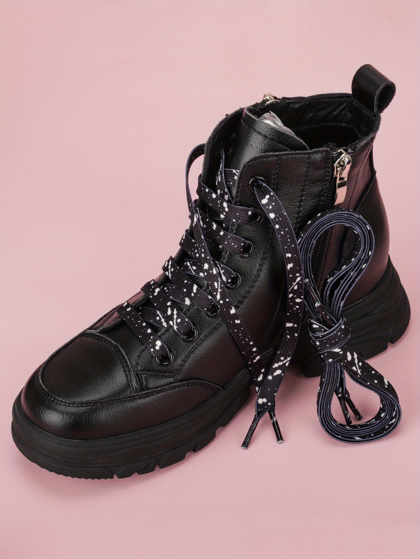 Black boots 2024 white shoelaces