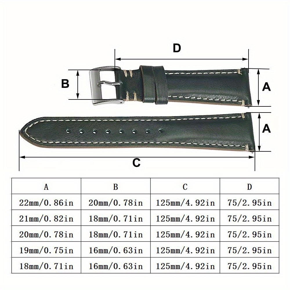 Quick Release Genuine Leather Watch Strap 18 19 20 21 22mm, Hand Stitched, Horsehide Leather, Suitable For Men And Women, Spring Bars, Ideal choice for Gifts details 3