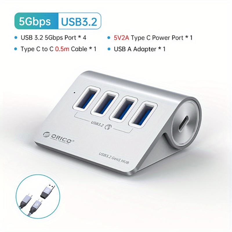 Orico 7 Port USB 3.0 Hub Aluminum 7-port Hub High Speed ​​5Gbps including  12V Power adapter