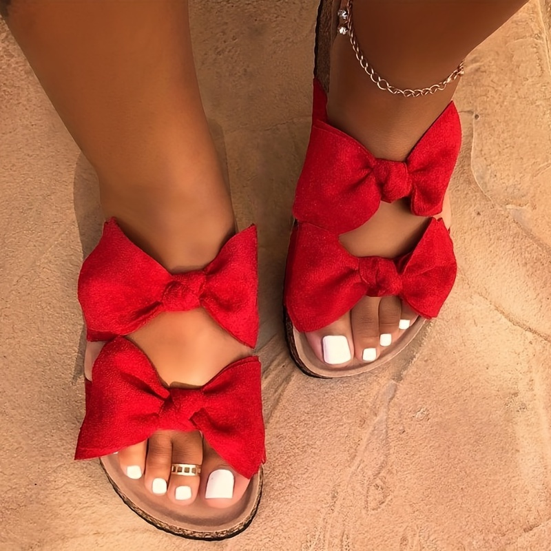 Women&#39;s Bow Tie Decor Slippers, Open Toe Round Toe Platform Slides, Women&#39;s Fashion Flat Shoes