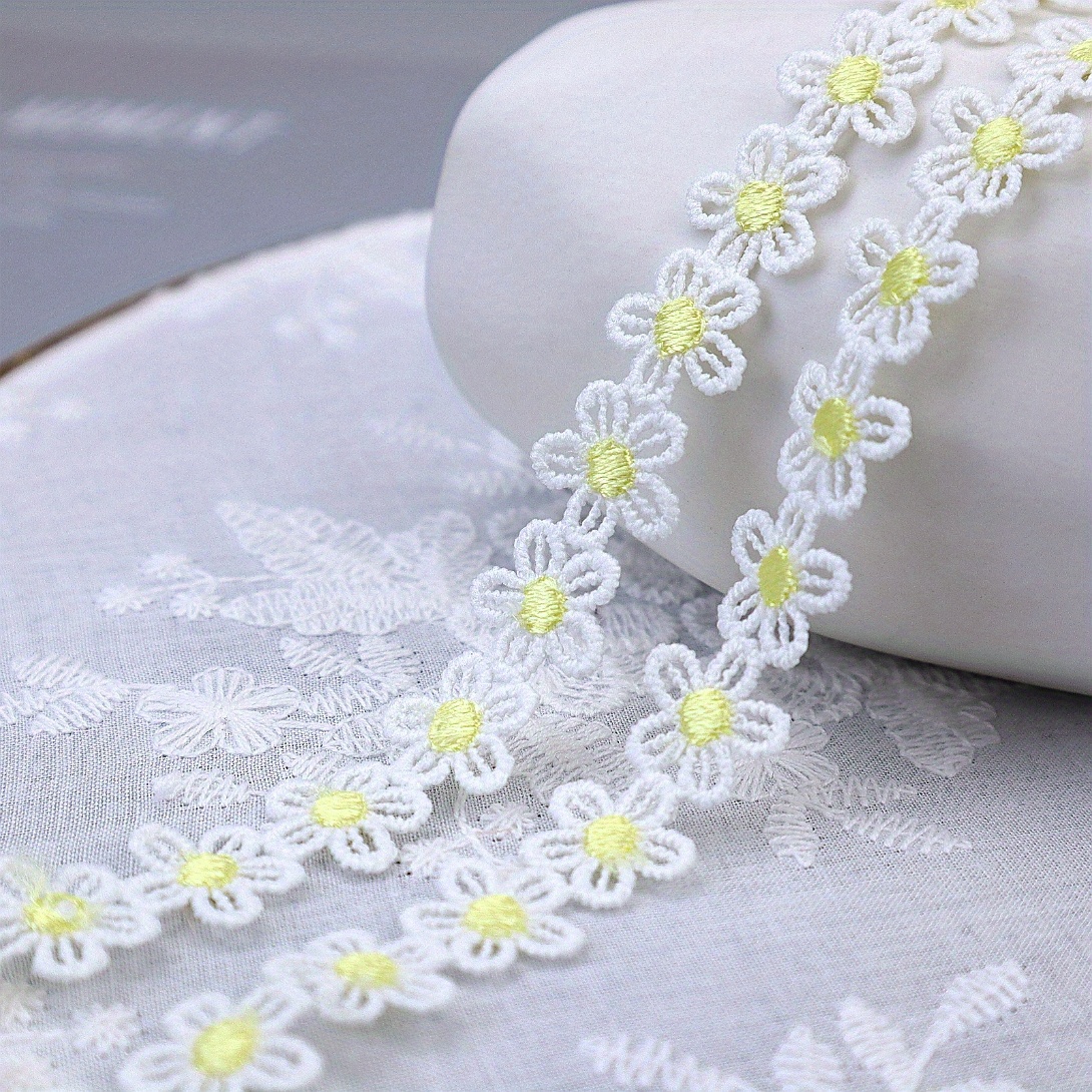 Daisy Flower Lace Trim Embroidery Applique Polyester Ribbon - Temu Canada