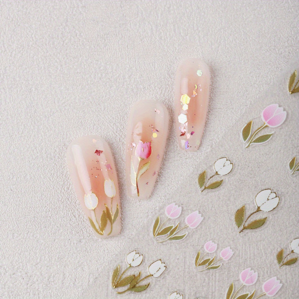  White Flower Nail Stickers 3D Small Fresh Cherry