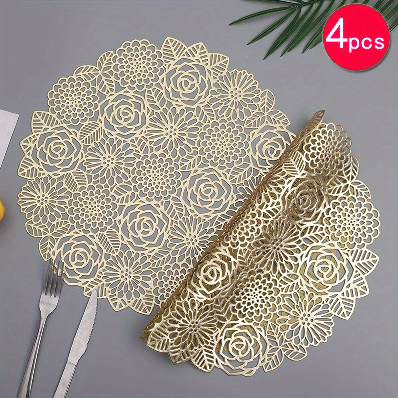 Round Golden Rose Flower Placemat, Sweet Tassel, Elegant Placemat