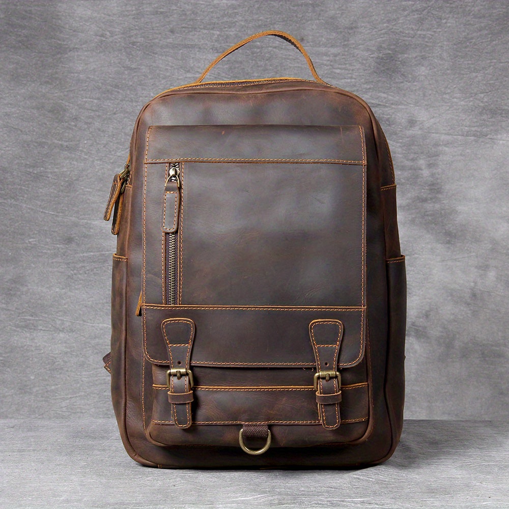 Vintage Genuine Leather Backpack Laptop Bag Leather School - Temu