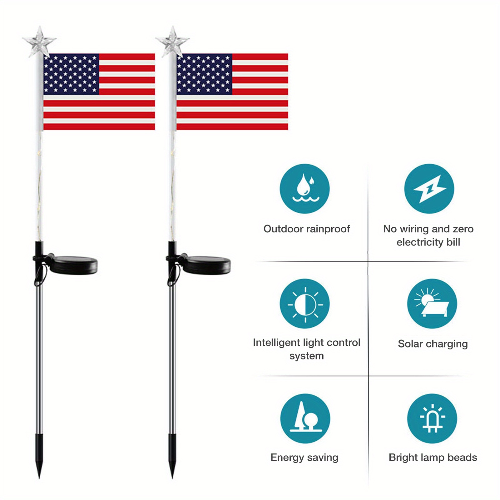 Christmas American Flag Lights 4th Of July Solar Patriotic Lawn Light