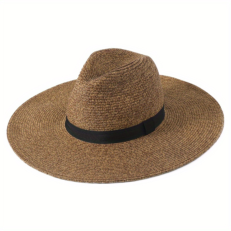 Vintage Wide Brim Sun Hat Elegant Straw Breathable Fedora - Temu Canada