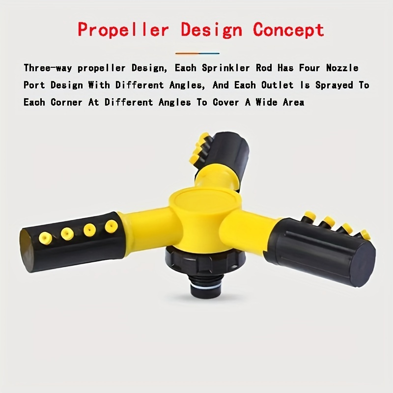 1pc lawn automatic sprinkler 360 rotating 3 adjustable rotating arms combinable multi angle large area coverage for garden lawn automatic irrigation roof cooling yellow details 4