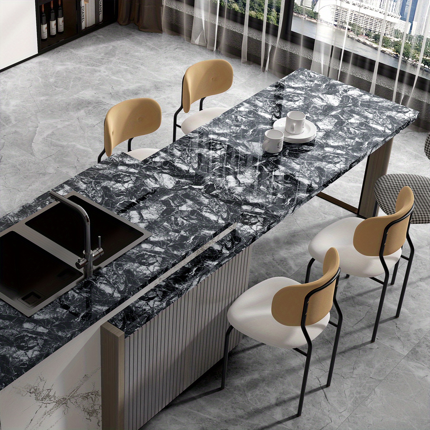 Dark Gray Glossy Marble Wallpaper Peel Stick Waterproof Easy - Temu