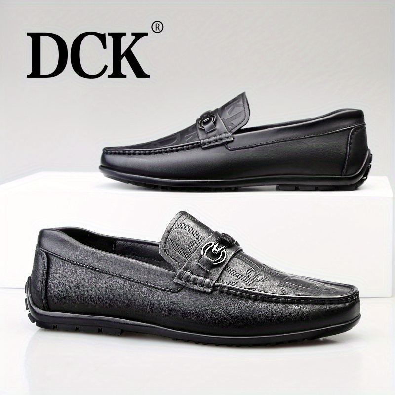 Dck Men's Genuine Leather Letters Print Loafers, Casual Lightweight Slip On  Dress Shoes - Temu Italy