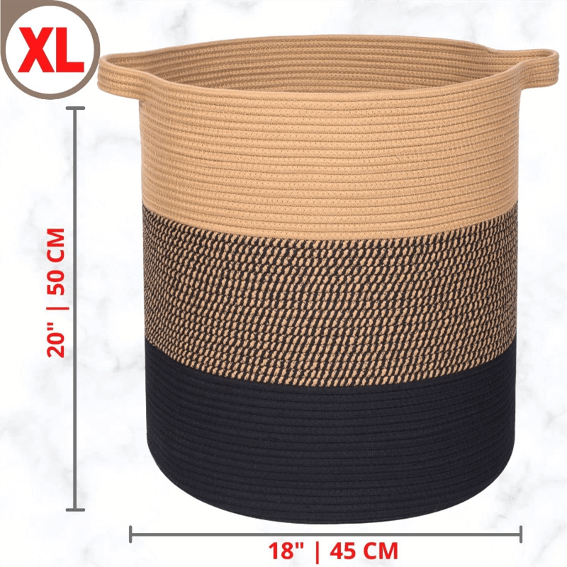 Cesta de cuerda de algodón XXL Premium 18.0 x 18.0 x 16.0 pulgadas, cesta  grande para mantas de salón