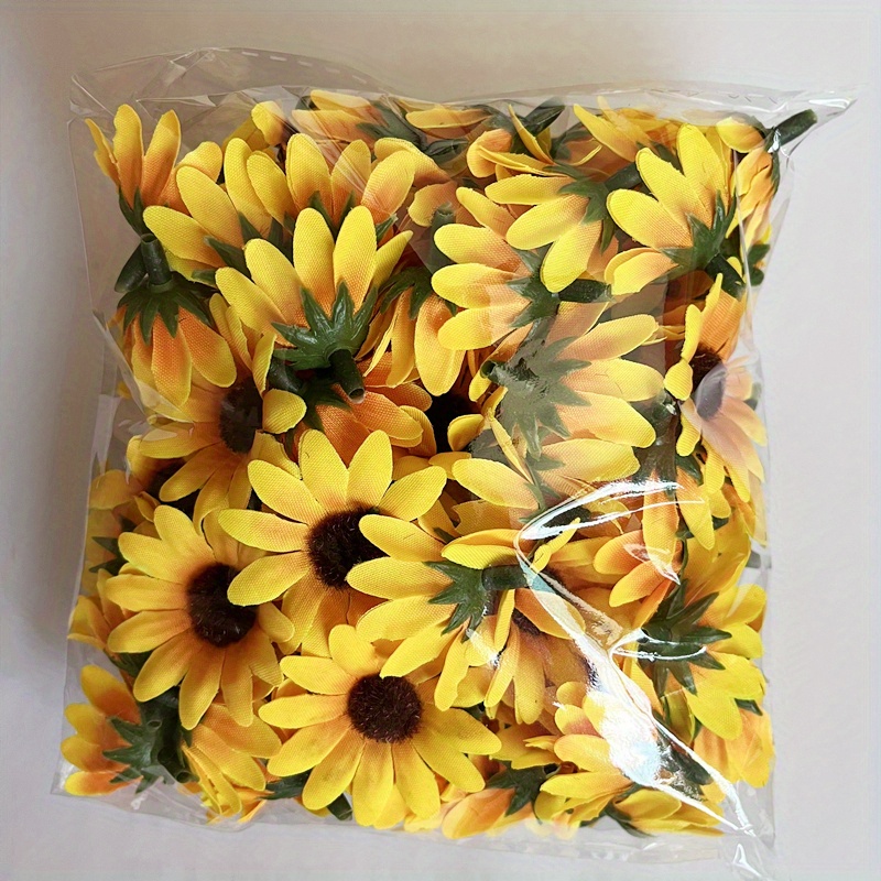 TEMU Paquete De Piezas De Flores Artificiales, Cabezas De Girasol De Imitación, Decoración Para Días Festivos, Manualidades Hechas A Mano, Decoración