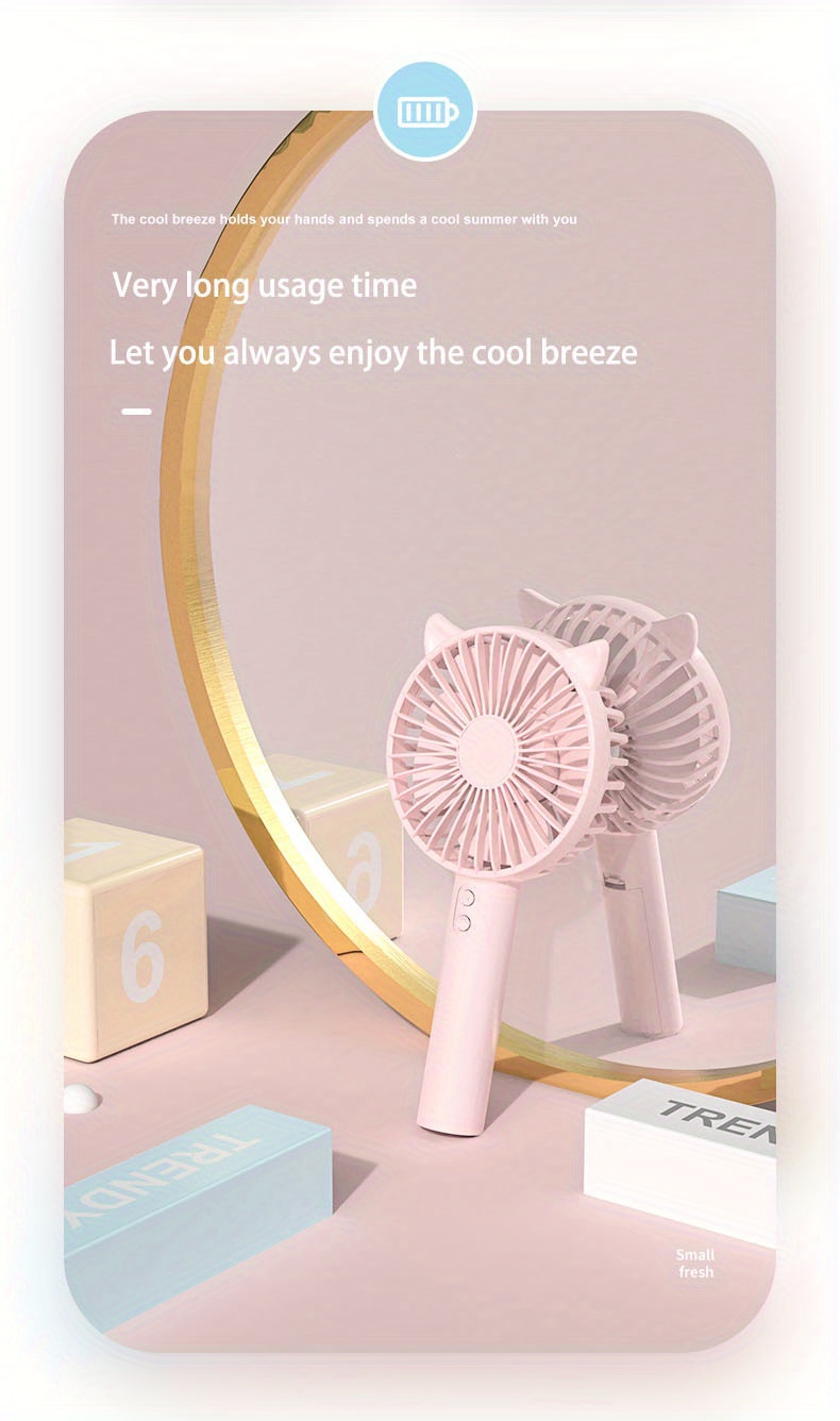 1pc cute and portable usb handheld fan with rabbit ears   students dorms and outdoor use mute and night light functionality details 7