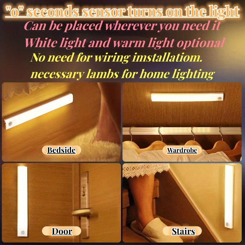 1pc led motion sensor cabinet light under counter closet lighting wireless magnetic usb rechargeable kitchen night lights battery powered operated light for wardrobe closets cabinet christmas halloween thanksgiving gift details 6