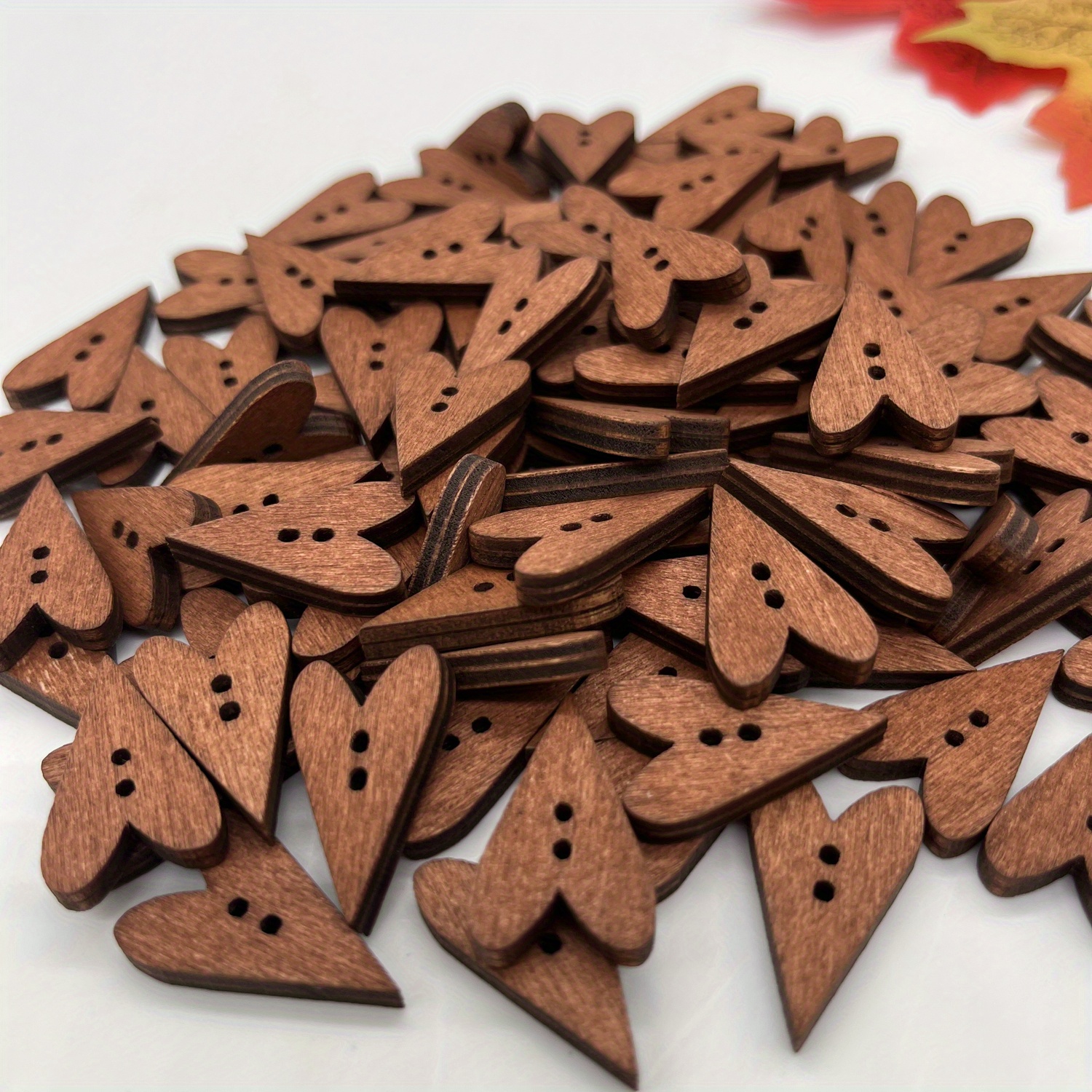 100Pcs Bulk Heart Buttons for Crafts Wooden Heart Craft Buttons Wood Button  for Sewing DIY Crafts 2-Hole Retro Cute(Peach Heart)