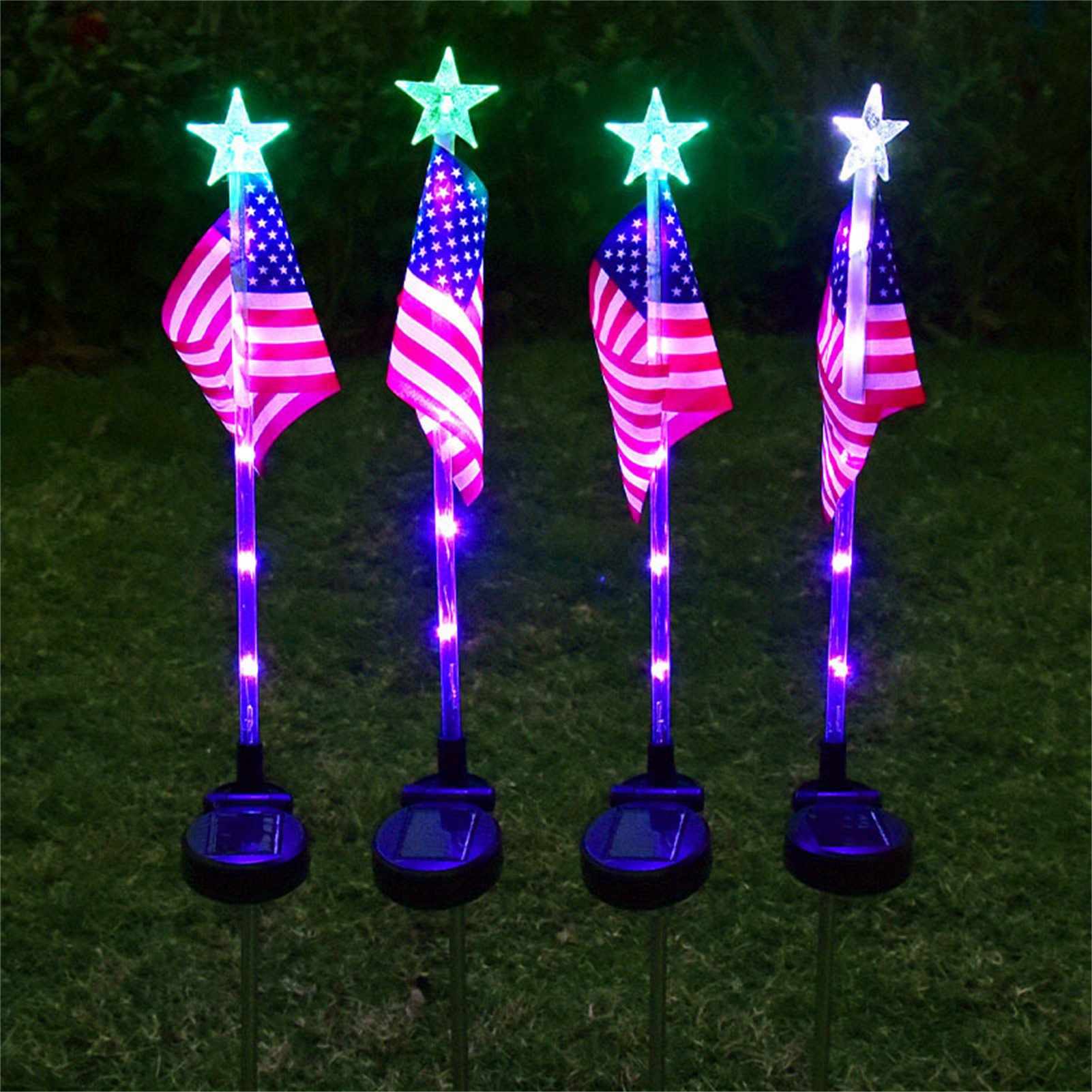 Christmas American Flag Lights 4th Of July Solar Patriotic Lawn Light