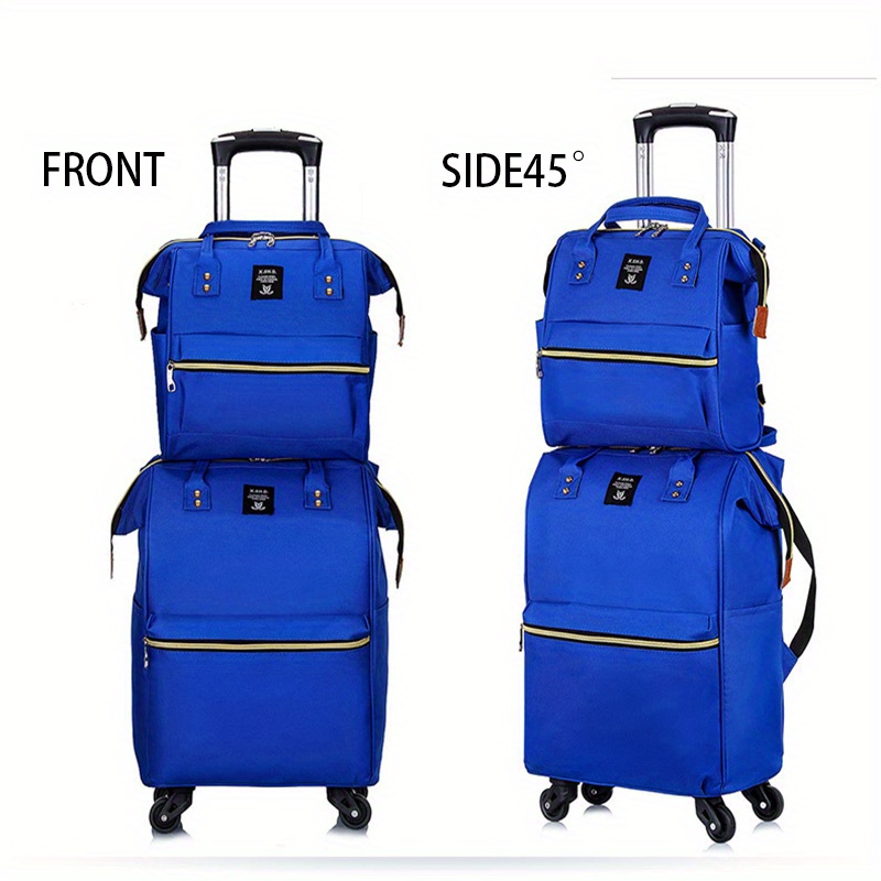2 pcs fashion oxford bull pull rod bag duffle double shoulder back set travel case bag universal wheel luggage expexpable details 4