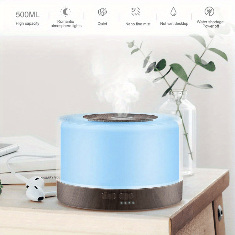 1pc aroma diffuser essential oil large room office 500ml wood color diffusers for home night lamp cool mist air humidifier for bedroom quiet with remote control ambient 7 led light waterless auto off aromatherapy diffuser for gift details 2