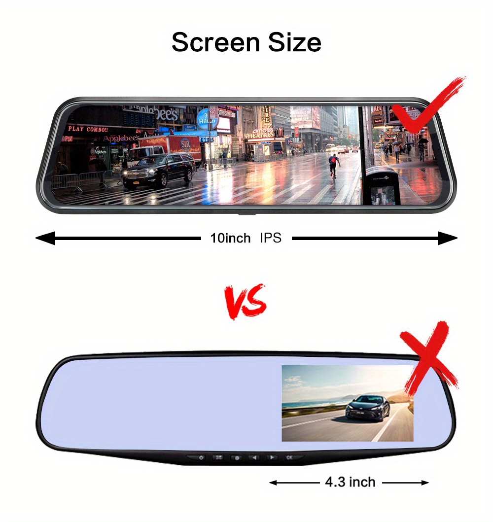 Rearview Mirror Dual Camera 4.3 HD LCD Touch Screen 1080p Dash