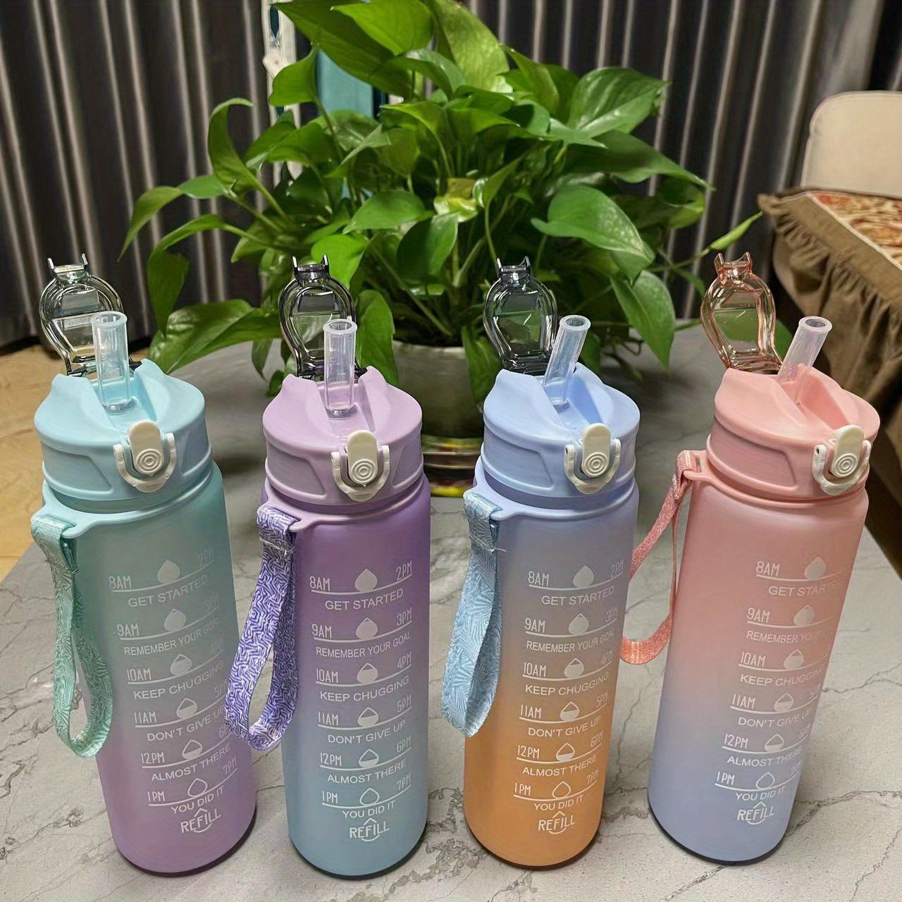 Gradient Water Bottle Set: Leakproof Straw equipped - Temu