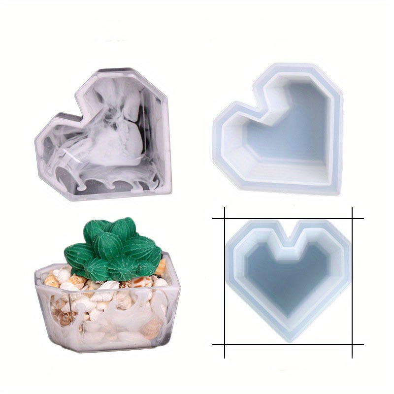 Geometric Heart Shaped Succulent Pot Mold, 9 Styles Silicone Wax