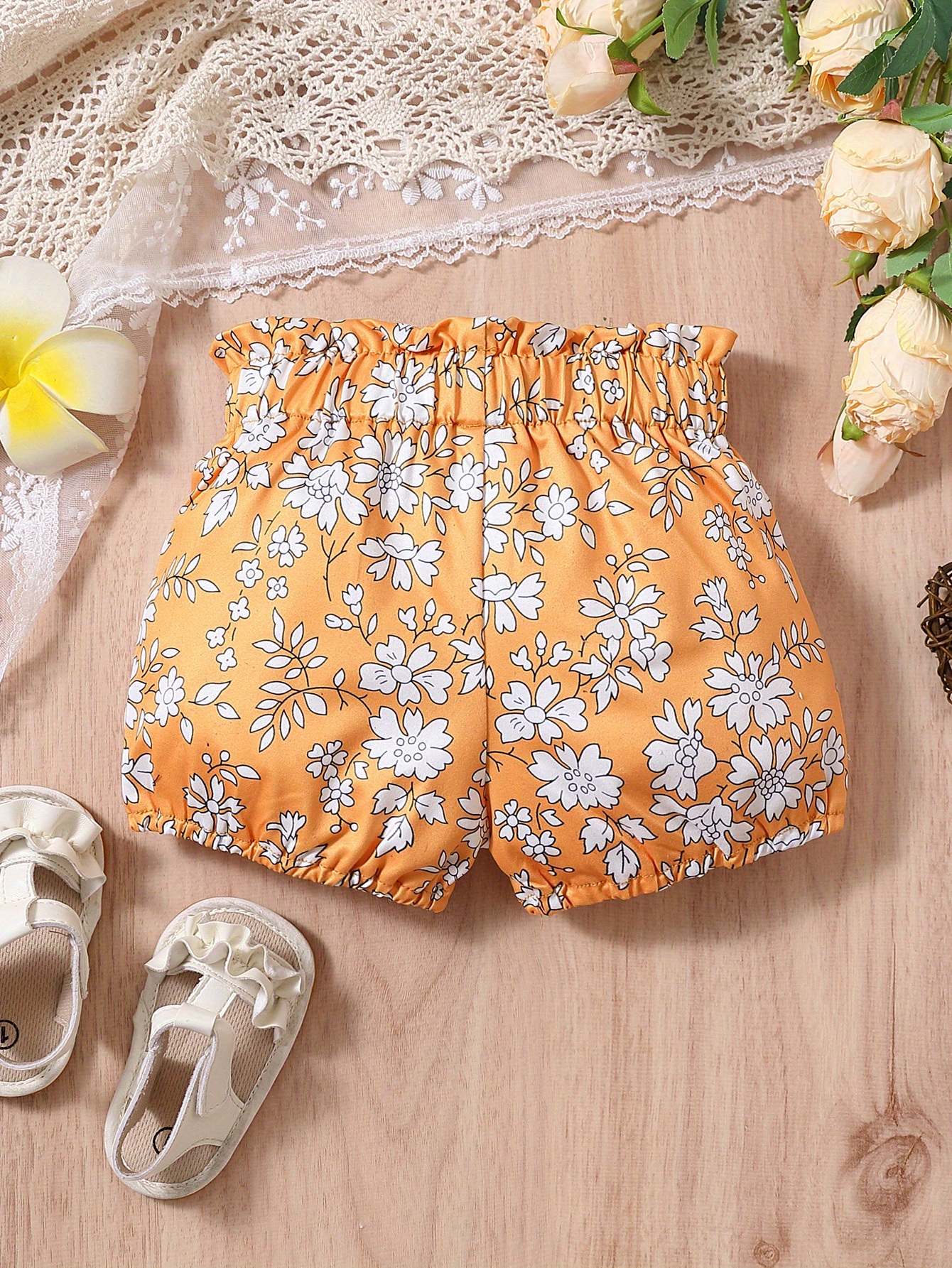 Baby Girls Cute Floral Graphic Print Elastic Waist Shorts Temu New