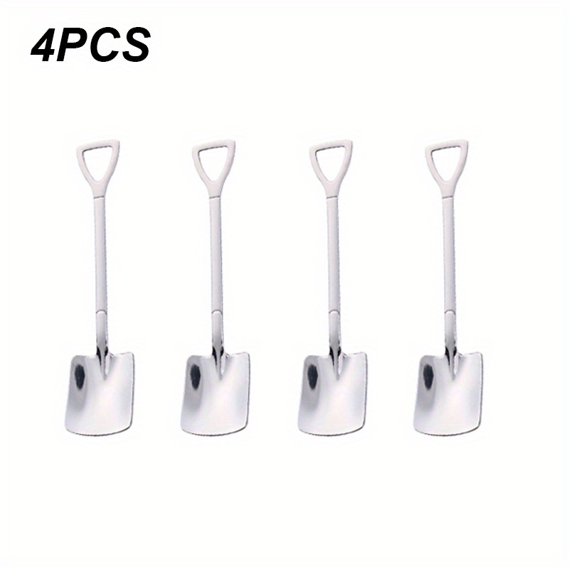 4/8pcs stainless steel coffee scoops, creative shovel shape tea spoons, ice cream spoon, tableware cutlery set, kitchen accessories sillvery 4b 0