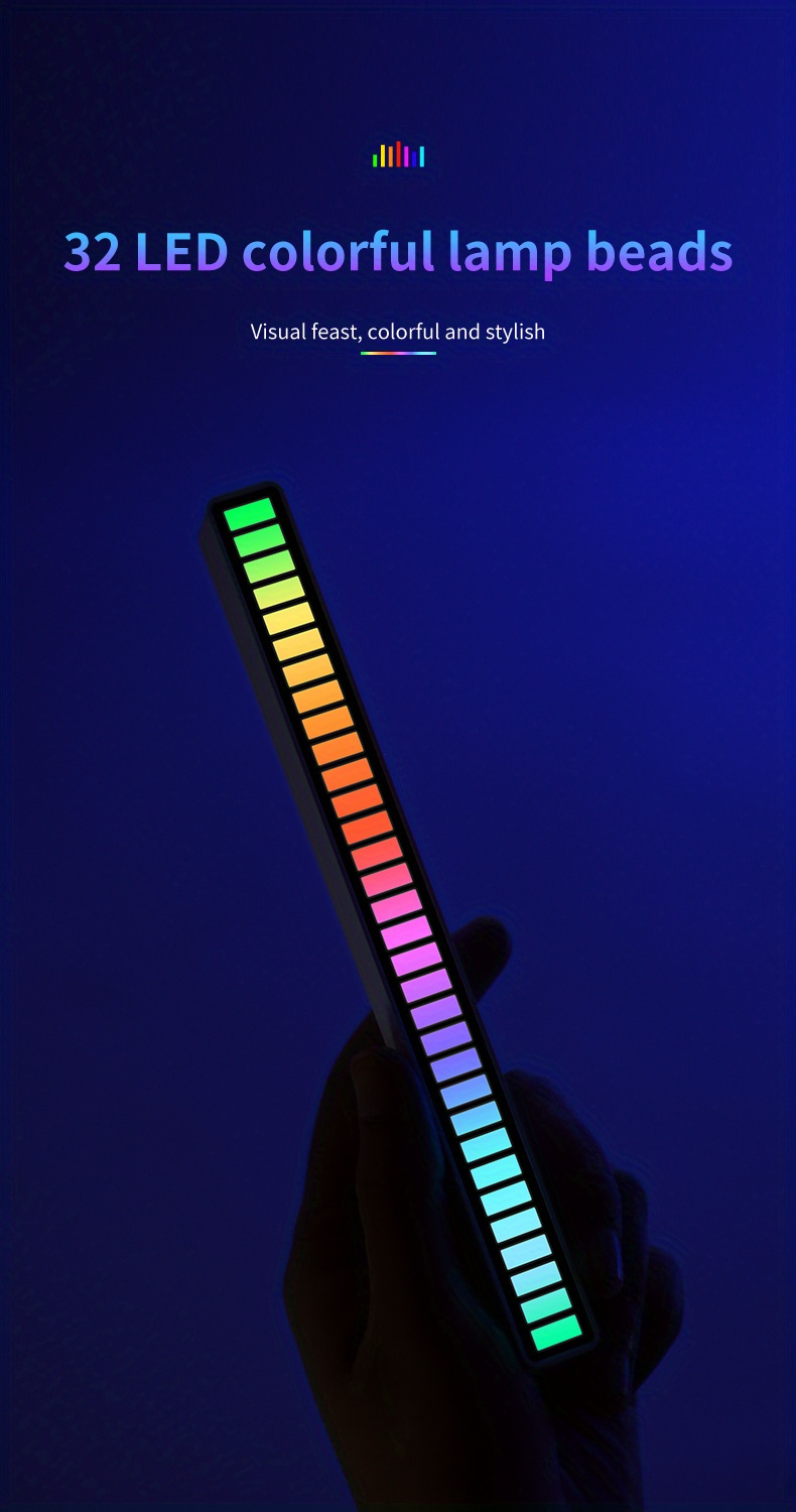 2 Barre Luminose del Ritmo Musicale. Luci LED RGB Multicolore. Lampada  d'ambiente Musicale. Striscia di 32 Luci LED con 18 Modalità Colore, per  Sala Giochi, PC, TV, Auto. Controllo del Suono Vocale 