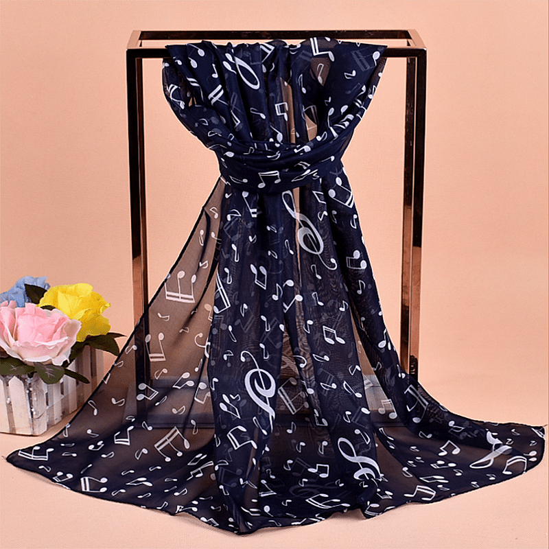 Music Note Print Chiffon Scarf Solid Color Breathable Gauze - Temu