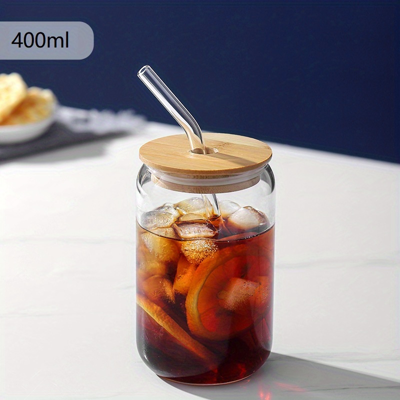 550ml/400ml Glass Cup Lid Straw Transparent Tea Juice Beer Milk