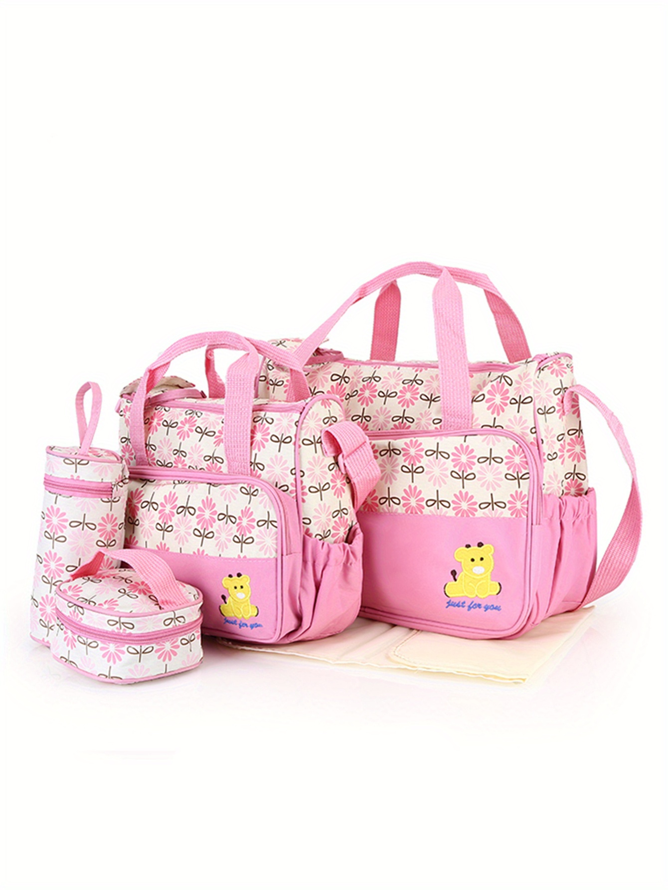 5pcs set of bags mommy bags large capacity one shoulder hand held mom bags slant cross multi functional   mother bags printed bear diaper bags details 5