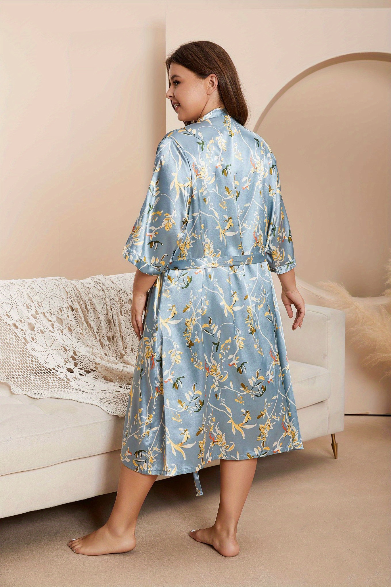 Plus Size Elegant Bathrobe Set Women's Plus Satin Floral - Temu