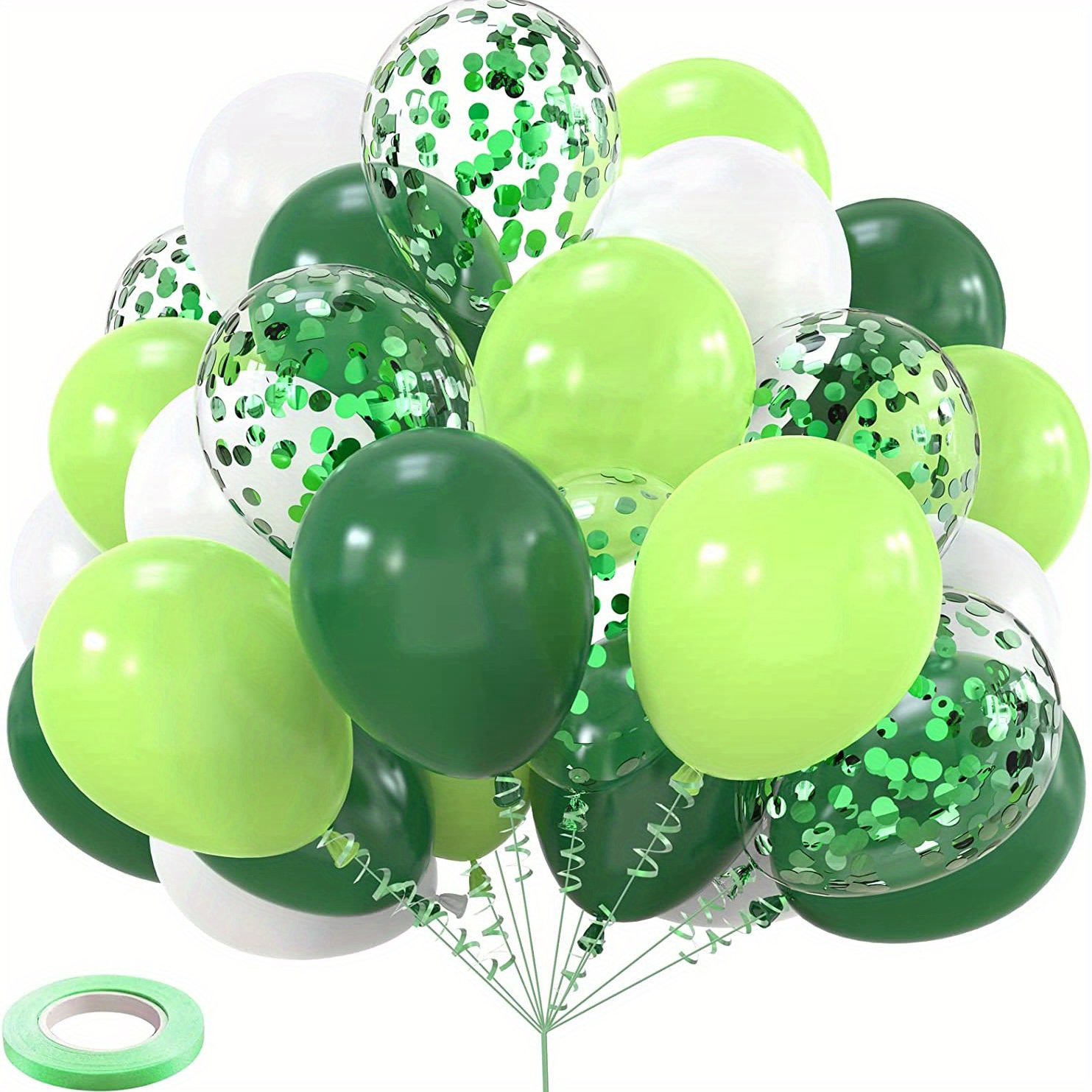 Set/60 Pezzi, Palloncino Verde E Bianco (12), Palloncini Per Feste,  Coriandoli Verdi Per Decorazioni Per Feste Di Compleanno Per Bambini,  Confezione Di Palloncini In Lattice Resistente, Baby Shower, Decorazione  Per Feste Nella