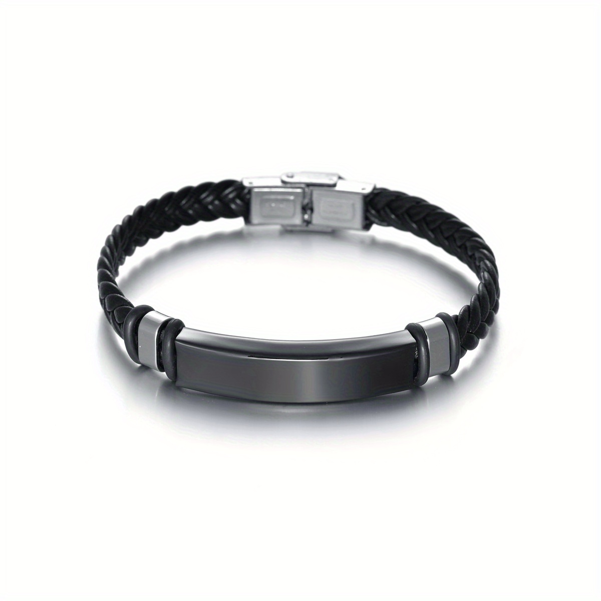 Image of 1pc Of Stylish Men's Leather Woven Bracelet With A Casual Stainless .