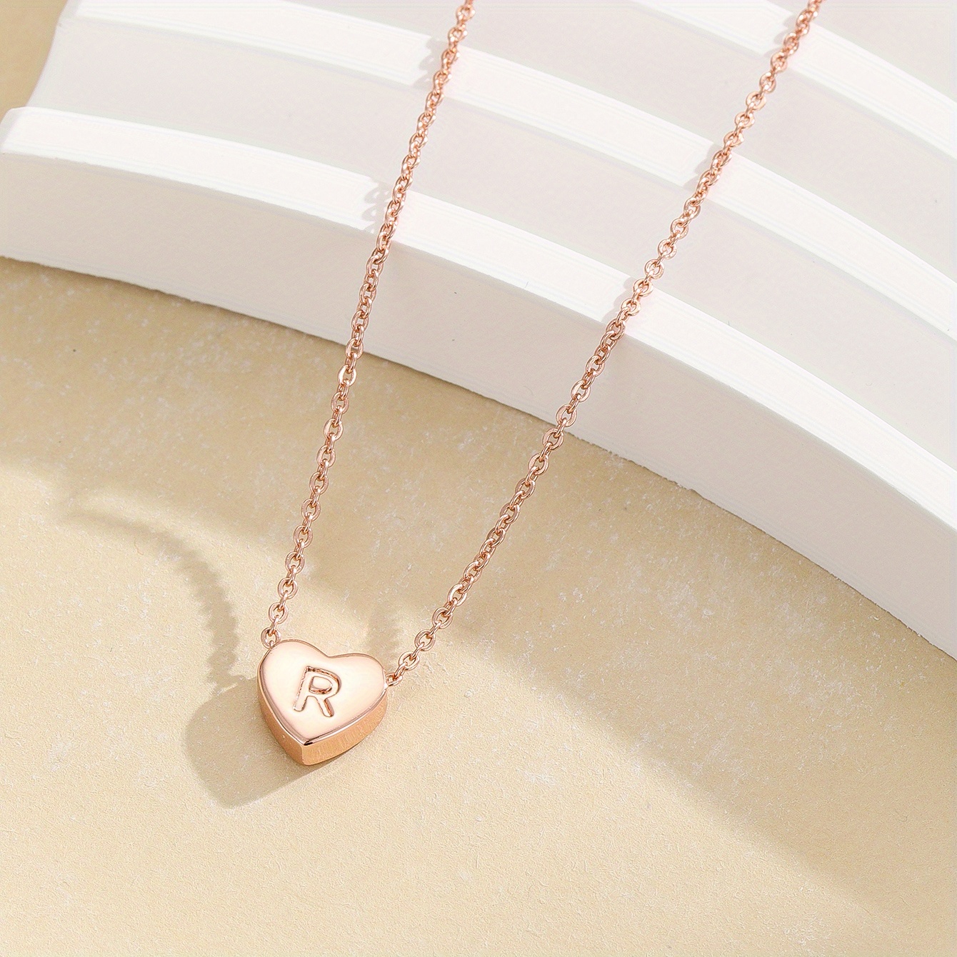 Heart Initial Necklace Rose Gold / W