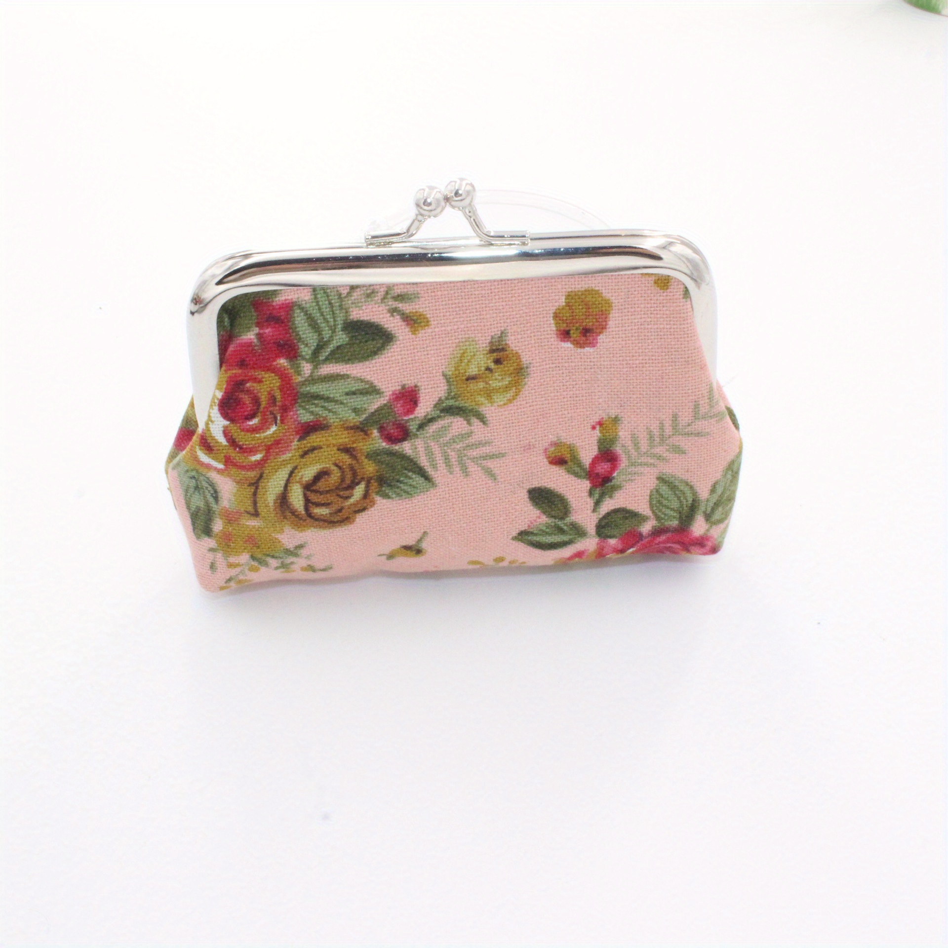 Vintage Rose Print Coin Purse Makeup Bag Kiss Lock Holder