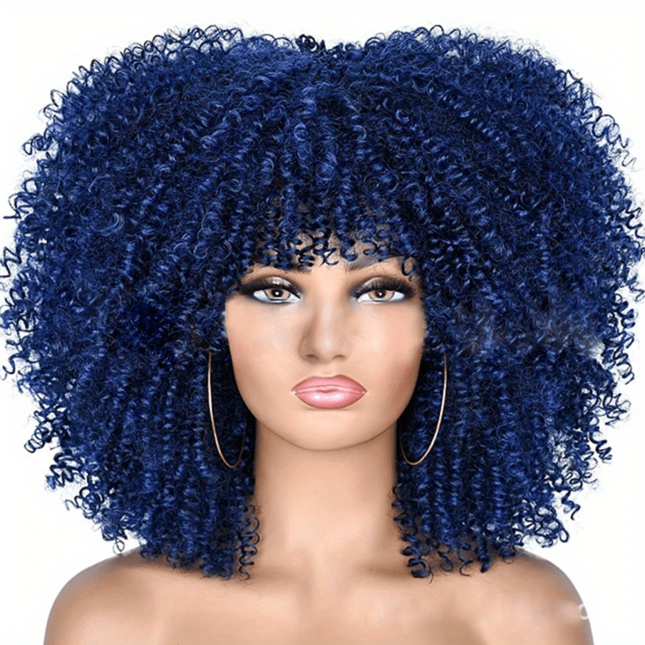 Afro Wigs 12 Inch Short Afro Curly Kinky Hair Wigs With Bangs Rose Net Synthetic Hair Replacement Wigs For Women Girls