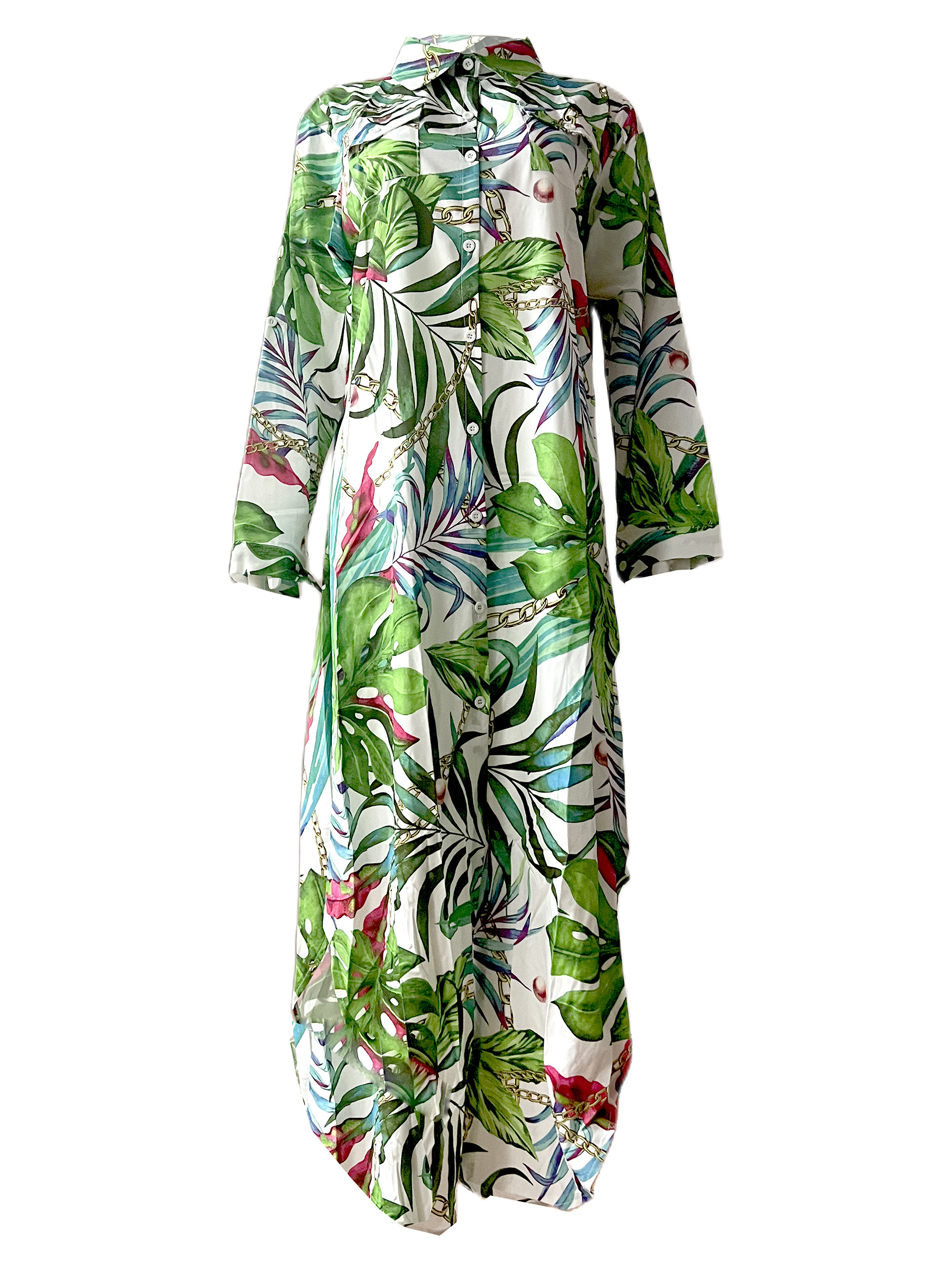 Leaf print outlet shirt dress