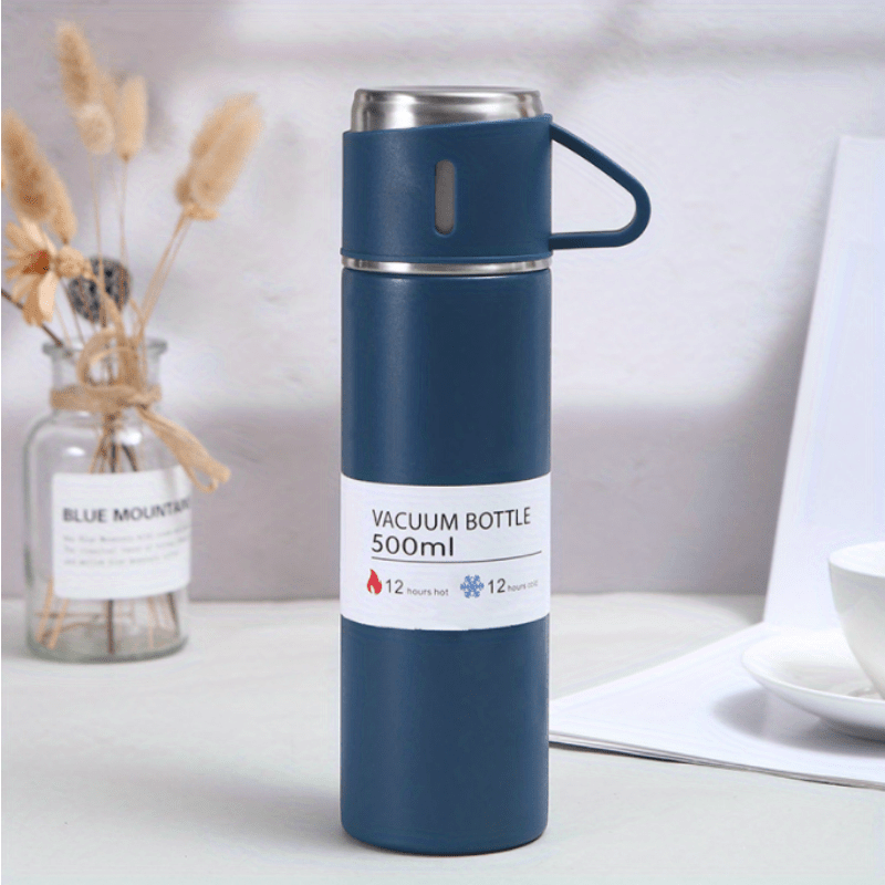 500ml/17.6oz Vacuum Insulated Flask Double Walled Vacuum Flask Stainless Steel Thermo Bottle with Cup for Coffee Tea Hot Drink and Cold Drink Travel
