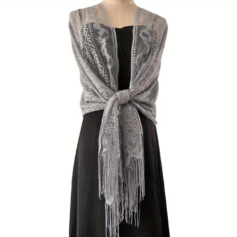 Satin silver scarf for evening dress