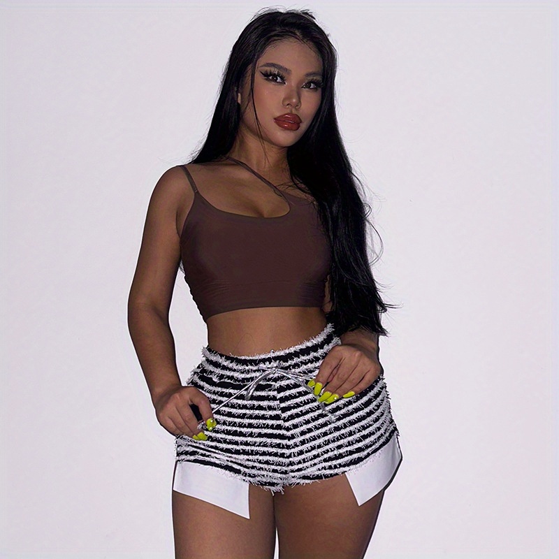 Drawstring Split Booty Shorts Sexy Striped Nightclub Shorts - Temu