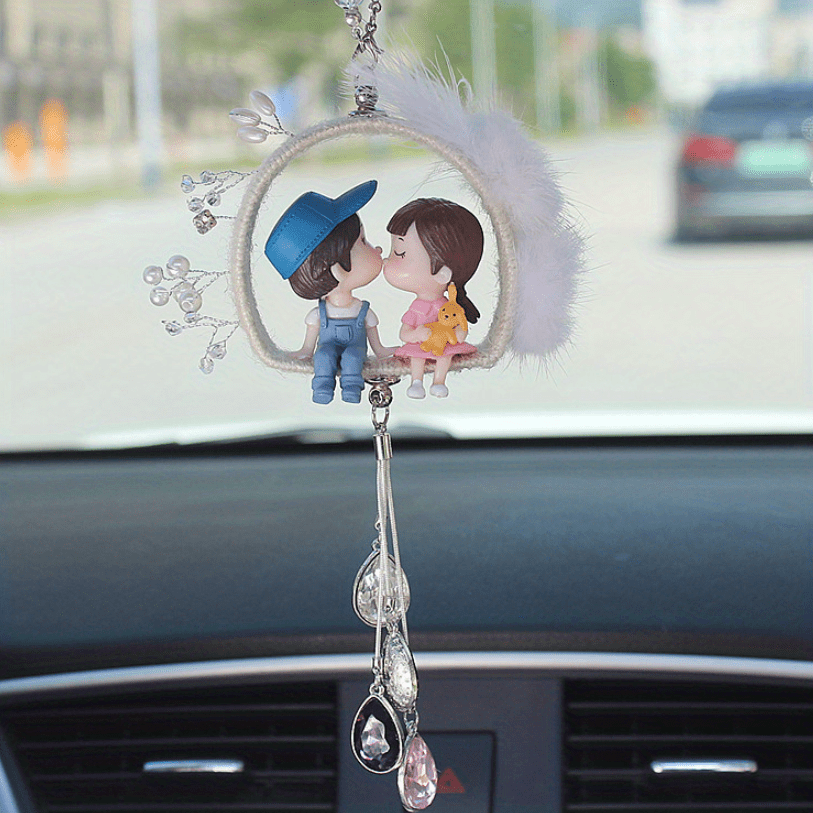 CHGCRAFT 8Pcs Plastic Rearview Mirror Car Picture Frame Car Rear View  Mirror Hanging Accessories Small Photo Frame Pendant with Cotton Cords Wood