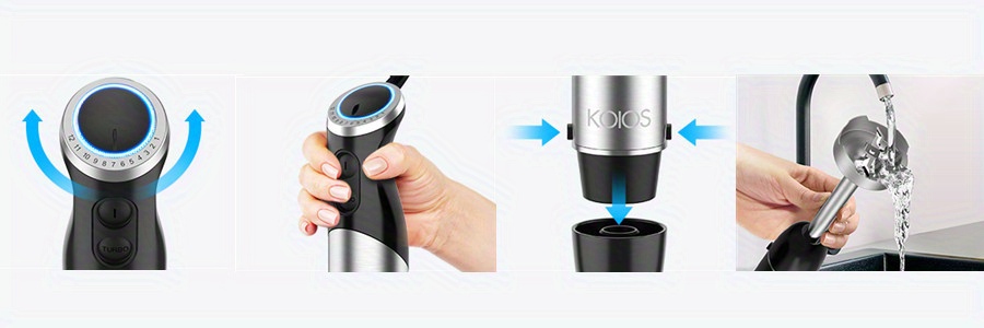 koios immersion hand blender 800w multifunctional 5 in 1 low noise stick mixer 9 speed stainless steel titanium plated blade includes 600ml mixing beaker 800ml chopper whisk attachment and milk frother details 1